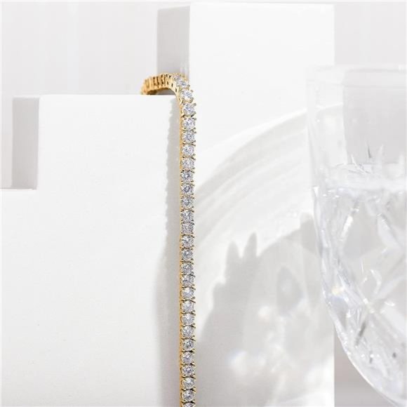 14K Gold Plated 3mm Cubic Zirconia Classic Tennis Bracelet Womens Bracelets - Picture 3 of 6